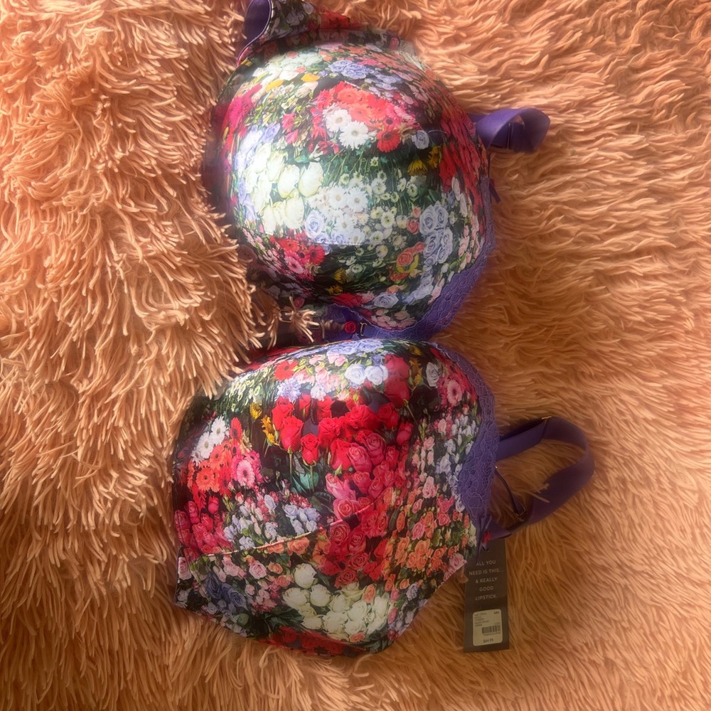 Floral Print Bra with Purple Accents